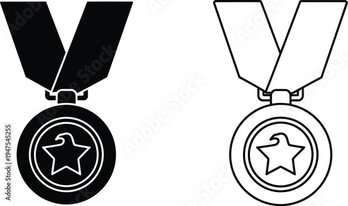 Medal icons star awards black and white Vector