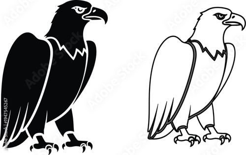 Black and white illustration of two eagles Vector