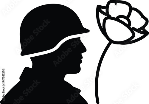 Soldier silhouette smelling flower Vector
