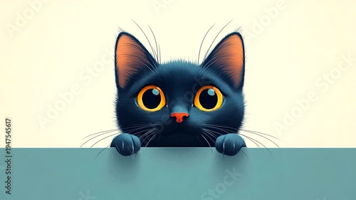 Cute black cat peeking over a table with a soft background