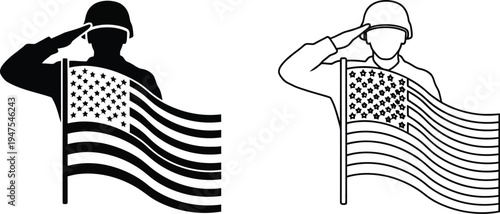 American soldier saluting flag Vector