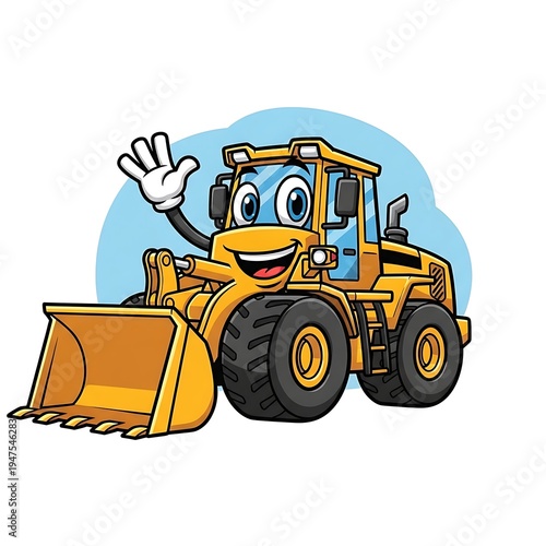 Cartoon loader truck with smiling face.