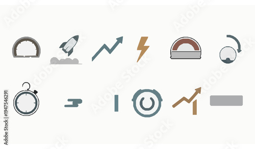 Performance and Speed Web Icons Vector Set for Boost, Charts, and Power
