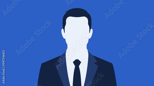 Faceless Businessman Profile Avatar in Suit and Tie, Professional Male Character Icon on Blue Background, Anonymous Corporate Employee User Identity Illustration