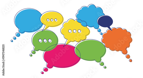 Colorful speech bubbles overlap in a playful arrangement creating an abstract composition silhouette high quality professional