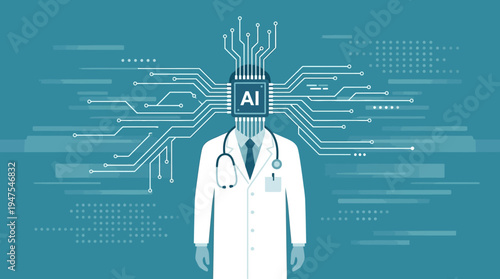 AI Doctor and Artificial Intelligence in Healthcare Concept, Futuristic Medical Technology and Smart Healthcare System Innovation Digital Illustration