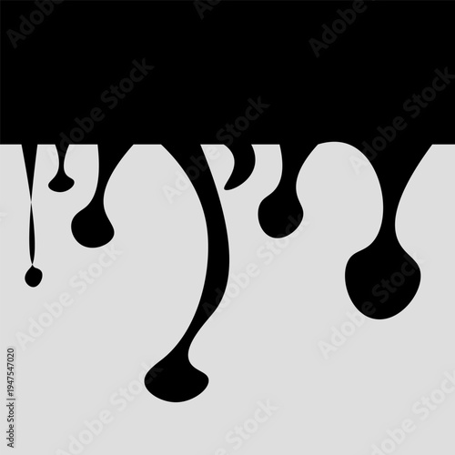 Black Transparent Effect of Liquid Flowing Down. Spilled, Drop, Splash, Drip. Effect of Blood, Milk, Melt Honey or Syrup. Vector Illustration.