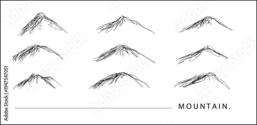 Group of Mountain Outline Illustration Design