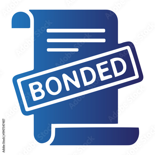 A simple blue icon representing a document with the word 'BONDED' stamped across it, symbolizing security, trust, and official documentation