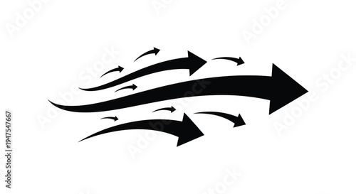 Dynamic abstract design featuring multiple arrows suggesting motion and direction black silhouette high quality professional detailed