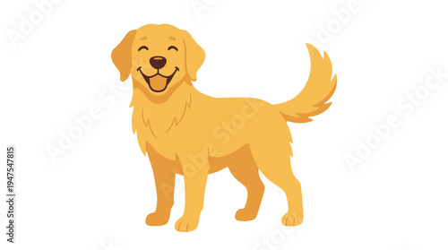 Happy golden retriever stands with big smile