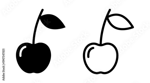 Black silhouette and outline of cherry