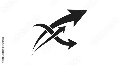 Dynamic arrows in a sweeping motion suggest growth speed and forward momentum silhouette high quality