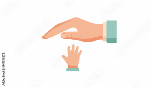 Parent holding baby hand minimalist vector symbol of parental love protection and family bonding