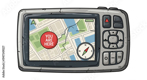 GPS navigation device showing map and location