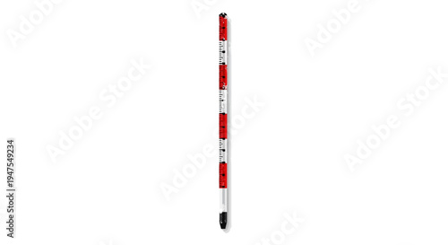 Surveying Prism Pole with Red and White Markings on White Background