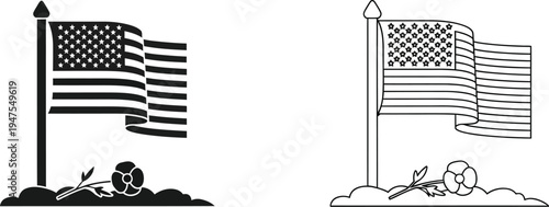 American flags waving on graves patriotic symbolism Vector