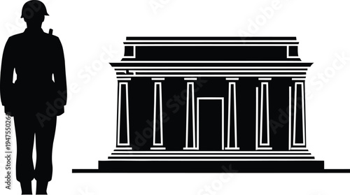 Man standing beside classical building Vector
