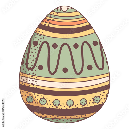 Decorative Easter egg illustration with vintage striped patterns