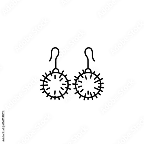 Minimalist illustration of dangling pompom earrings with intricate design, isolated on a pristine white background