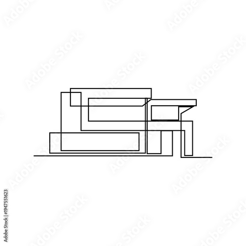 Minimalist Continuous Line Drawing of Modern Abstract Architectural Building