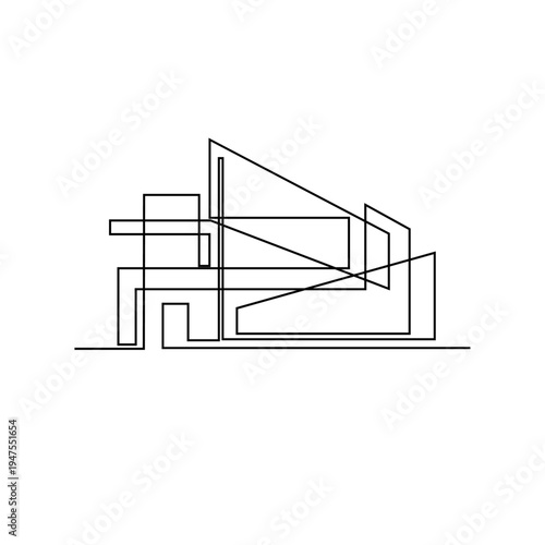 Modern Abstract Architectural Building Continuous Line Drawing Art
