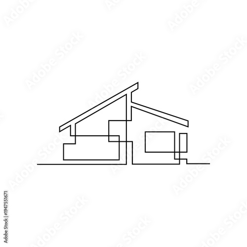 Minimalist Continuous Line Drawing of a Modern House