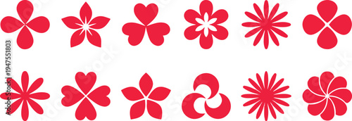 Collection of red vector flower graphics and illustrations in various styles and designs