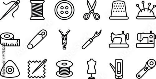 Vector graphic illustration of sewing tools and equipment for fashion design and tailoring