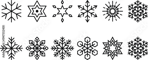 Unique vector snowflakes in various designs and patterns for winter graphics