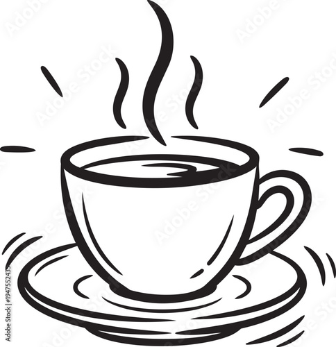 Steaming hot cup of coffee on saucer with rising steam hot cup of coffee on saucer with rising steam