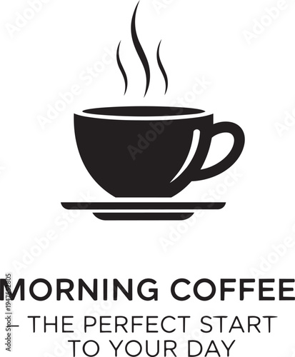 Steaming hot coffee cup on saucer morning coffee