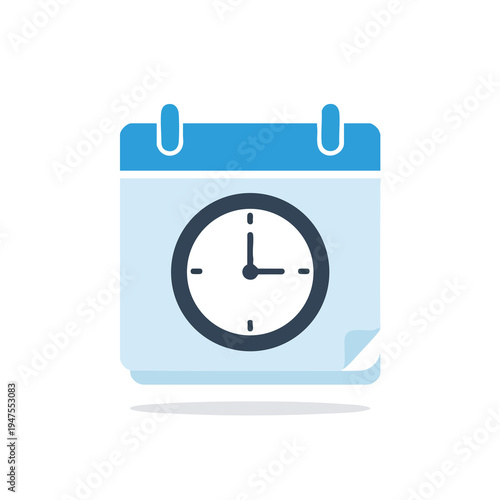 Simple graphic of a calendar page with a clock showing approximately 105