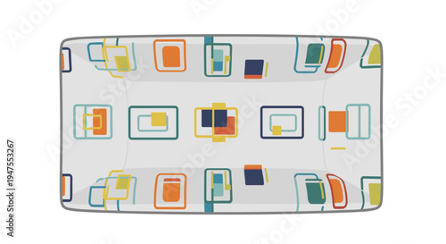 Colorful geometric pattern changing mat isolated on white background, featuring vibrant squares and rectangles in orange, blue, and green hues