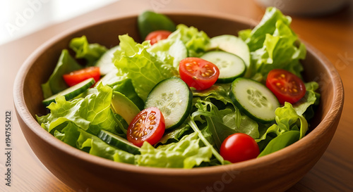 Fresh mixed green salad with vegetables.