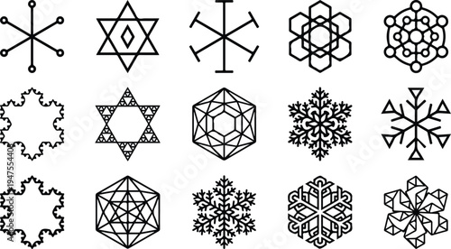 Geometric shapes and snowflakes in a vector graphic illustration