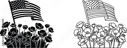 American flag flowers patriotic illustration Vector