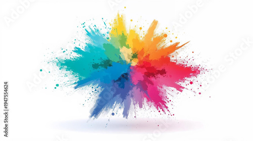 abstract colorful powder explosions on white background