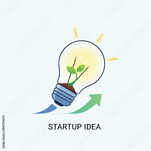 A glowing lightbulb contains a sprouting plant, symbolizing growth and new ideas