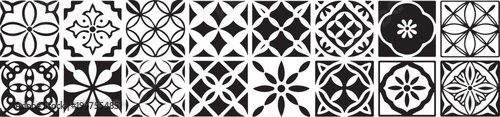 Collection of various black and white geometric tile patterns and designs