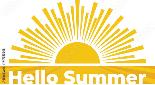  Hello Summer Sun Rays SVG 2026, Yellow Sunburst Silhouette Vector Clipart, Bright Sunrise Sublimation PNG Design for Cricut and Summer 2026 