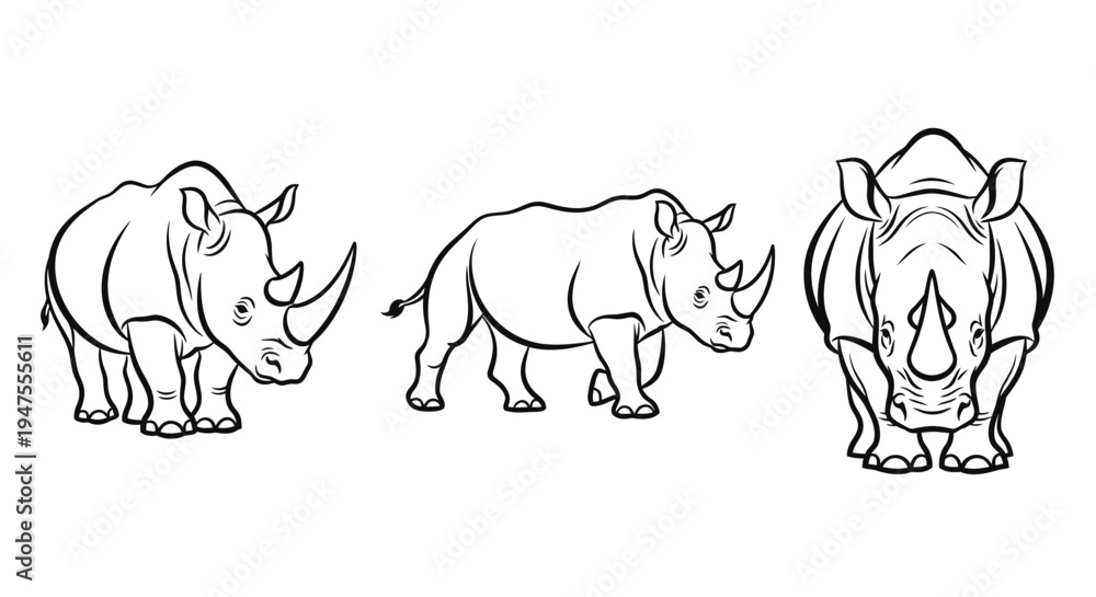 Obraz premium Set of Black and White Rhino Outlines