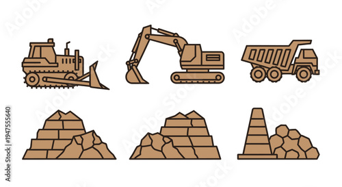 Heavy Machinery and Construction Materials Illustration.