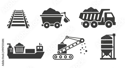 Heavy Machinery Icons for Industrial Use.