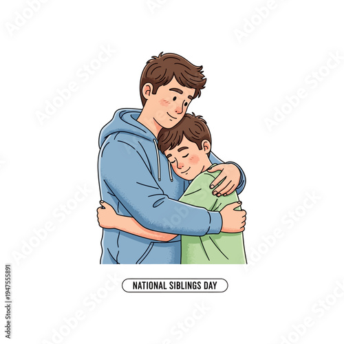 Two brothers embracing warmly, celebrating National Siblings Day with affection and care.