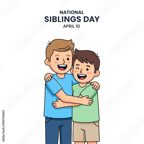 Two happy brothers embracing each other to celebrate National Siblings Day on April 10th.