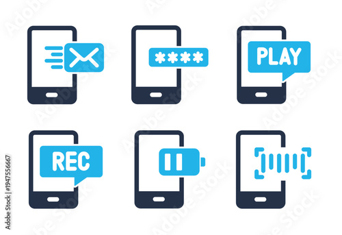 Mobile Media and Notification icon set. Solid glyph series icons