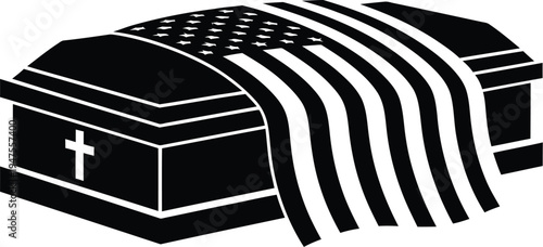 Coffin with american flag draped over, funeral symbol Vector