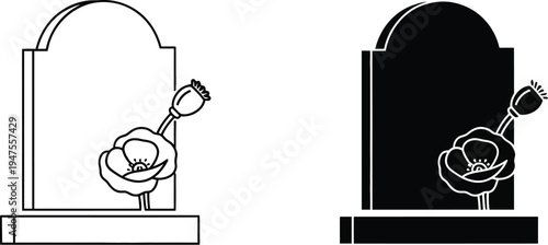 Tombstone and bouquet illustrations Vector