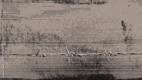 Barbed wire with ink stains from copy machine defect printing on old paper background